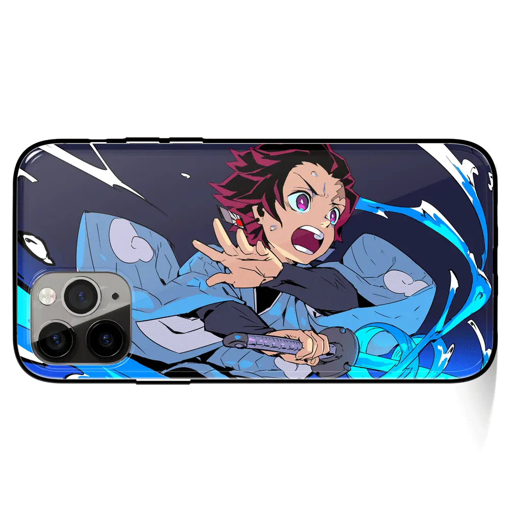 Demon Slayer Tanjiro Water Surface Slice Tempered Glass Soft Silicone iPhone Case-Phone Case-Monkey Ninja-iPhone 17-Glass Case-Monkey Ninja
