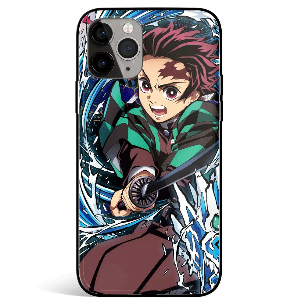 Demon Slayer Tanjiro Water Two Hashira Tempered Glass Soft Silicone iPhone Case-Phone Case-Monkey Ninja-iPhone 17-Glass Case-Monkey Ninja