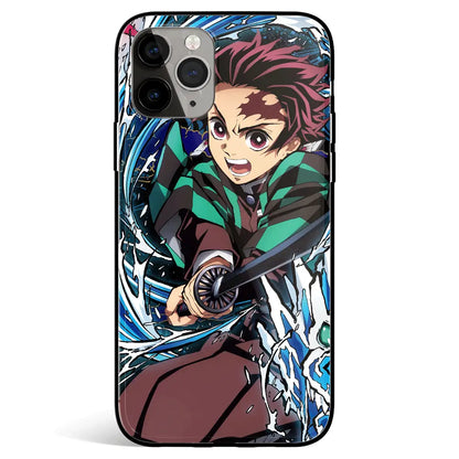 Demon Slayer Tanjiro Water Two Hashira Tempered Glass Soft Silicone iPhone Case-Phone Case-Monkey Ninja-iPhone 17-Glass Case-Monkey Ninja