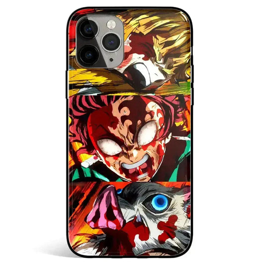 Demon Slayer Tanjiro Zenitsu Inosuke Tempered Glass Soft Silicone iPhone Case-Phone Case-Monkey Ninja-iPhone 17-Glass Case-Monkey Ninja