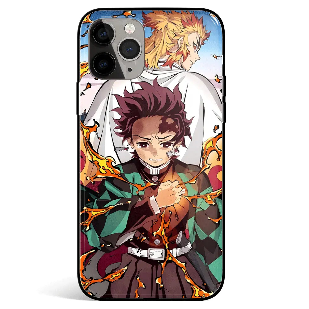 Demon Slayer Tanjiro and Kypjuro Tempered Glass Soft Silicone iPhone Case-Phone Case-Monkey Ninja-iPhone 17-Glass Case-Monkey Ninja