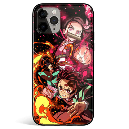 Demon Slayer Tanjiro and Nezuko Tempered Glass Soft Silicone iPhone Case-Phone Case-Monkey Ninja-iPhone 17-Glass Case-Monkey Ninja