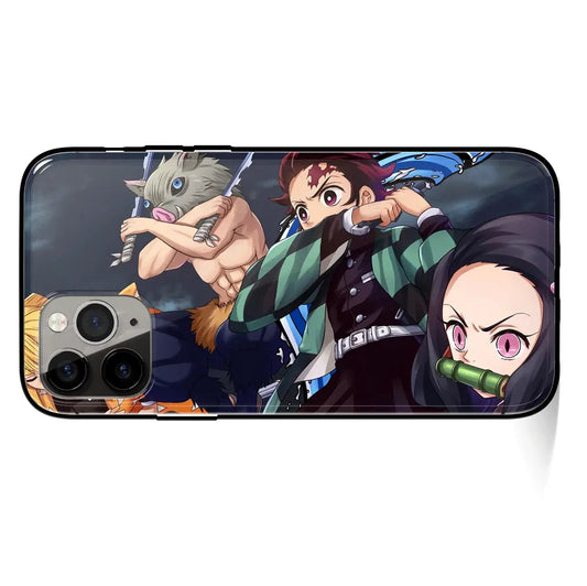 Demon Slayer Team 1 Tempered Glass Soft Silicone iPhone Case-Phone Case-Monkey Ninja-iPhone 17-Glass Case-Monkey Ninja