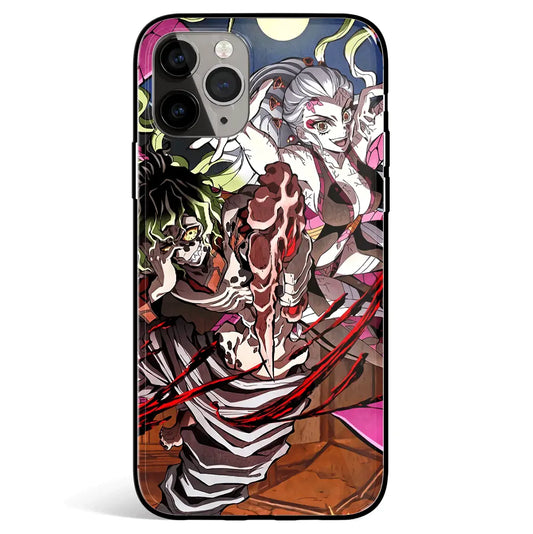 Demon Slayer Temple Demon and Spider Demon Gyutaro and Daki Tempered Glass Soft Silicone iPhone Case-Phone Case-Monkey Ninja-iPhone 17-Glass Case-Monkey Ninja