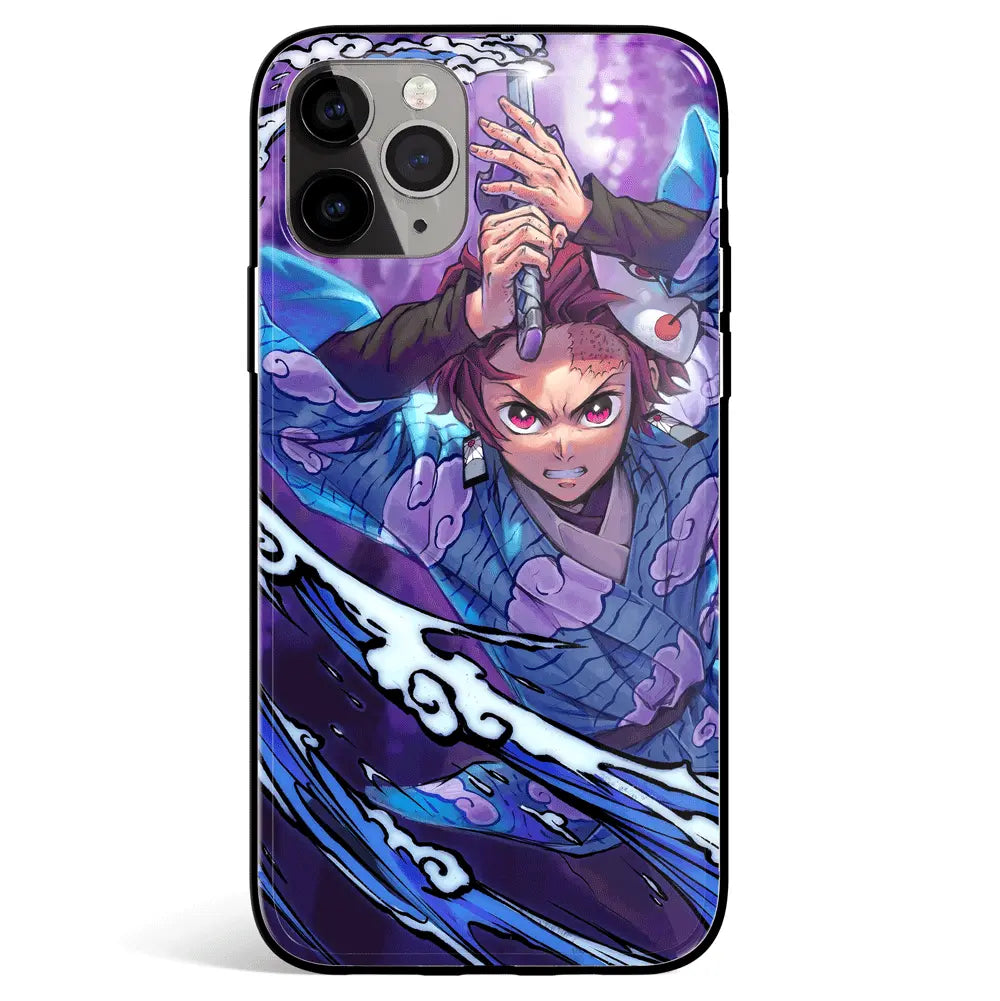 Demon Slayer Water Breathing Tanjiro Tempered Glass Soft Silicone iPhone Case-Phone Case-Monkey Ninja-iPhone 17-Glass Case-Monkey Ninja
