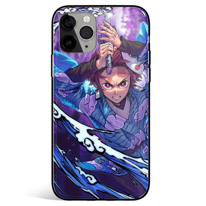 Demon Slayer Water Breathing Tanjiro Tempered Glass Soft Silicone iPhone Case-Phone Case-Monkey Ninja-iPhone 17-Glass Case-Monkey Ninja