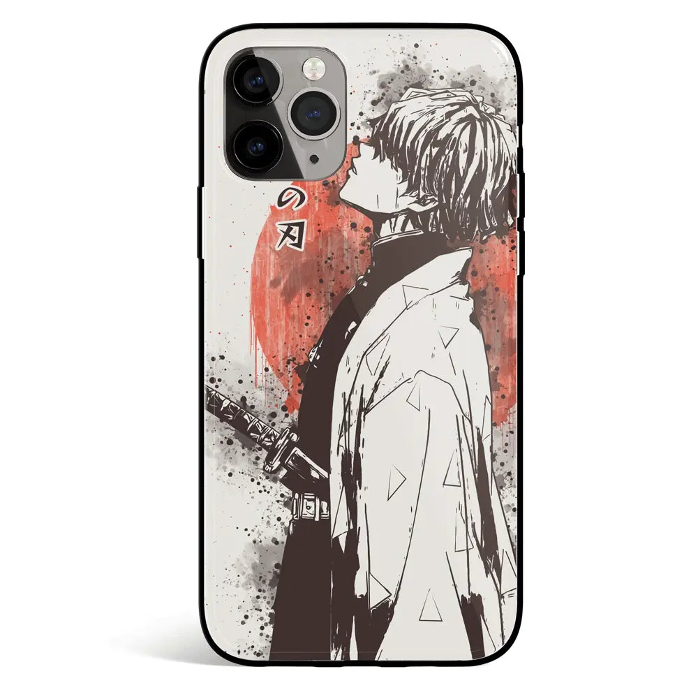 Demon Slayer Zenitsu Japanese Ink Painting Tempered Glass Soft Silicone iPhone Case-Phone Case-Monkey Ninja-iPhone 17-Glass Case-Monkey Ninja