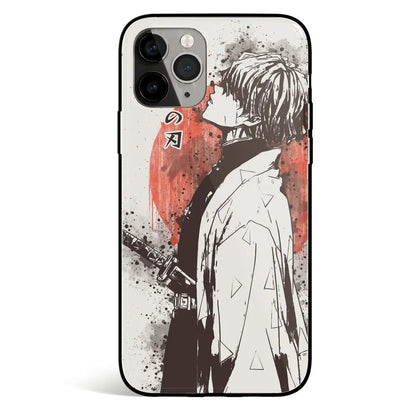 Demon Slayer Zenitsu Japanese Ink Painting Tempered Glass Soft Silicone iPhone Case-Phone Case-Monkey Ninja-iPhone 17-Glass Case-Monkey Ninja