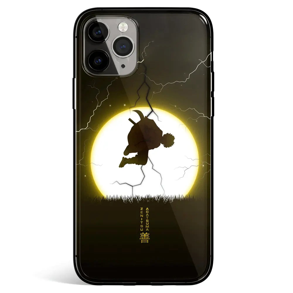 Demon Slayer Zenitsu Jumping Moon Tempered Glass Soft Silicone iPhone Case-Phone Case-Monkey Ninja-iPhone 17-Glass Case-Monkey Ninja