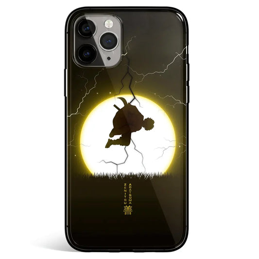 Demon Slayer Zenitsu Jumping Moon Tempered Glass Soft Silicone iPhone Case-Phone Case-Monkey Ninja-iPhone 17-Glass Case-Monkey Ninja