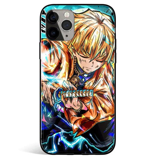 Demon Slayer Zenitsu Street Style Tempered Glass Soft Silicone iPhone Case-Phone Case-Monkey Ninja-iPhone 17-Glass Case-Monkey Ninja