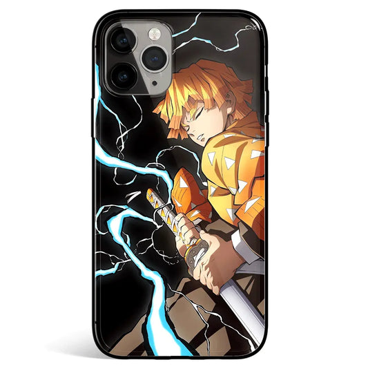 Demon Slayer Zenitsu Thunder Breathing Side Tempered Glass Soft Silicone iPhone Case-Phone Case-Monkey Ninja-iPhone 17-Glass Case-Monkey Ninja