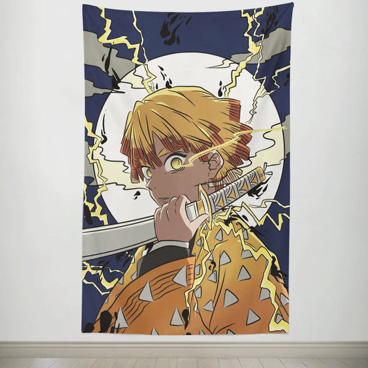 Demon Slayer Zenitsu on Moon Night Tapestry-Taspetry-Monkey Ninja-100cm * 150cm-Monkey Ninja