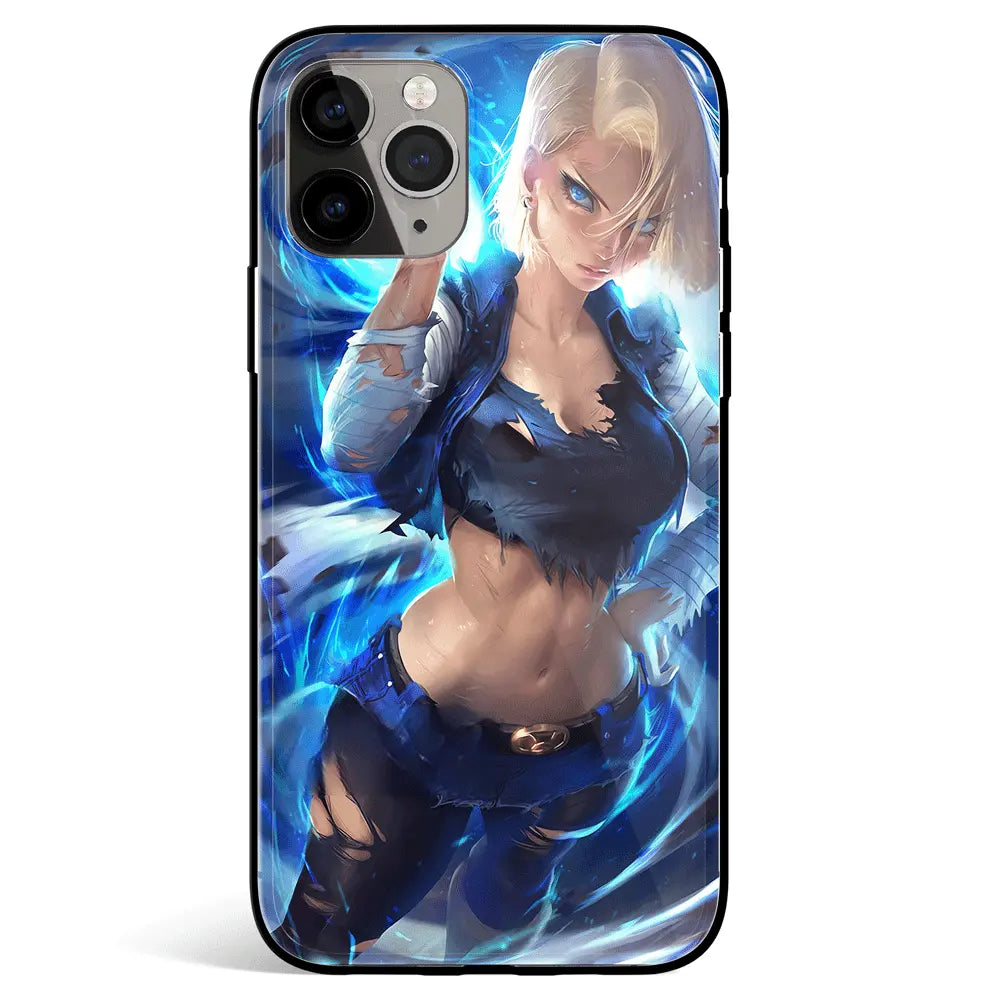 Dragon Ball Android 18 Tempered Glass Soft Silicone iPhone Case-Phone Case-Monkey Ninja-iPhone 17-Glass Case-Monkey Ninja