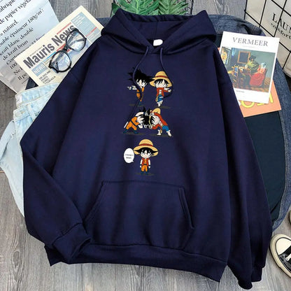 Dragon Ball Goku and Luffy Hoodie-Clothing-Monkey Ninja-Dark Blue-S-Monkey Ninja