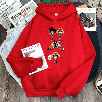 Dragon Ball Goku and Luffy Hoodie-Clothing-Monkey Ninja-Red-S-Monkey Ninja