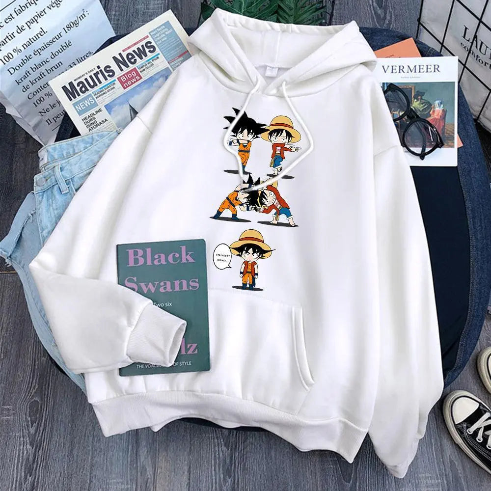 Dragon Ball Goku and Luffy Hoodie-Clothing-Monkey Ninja-White-S-Monkey Ninja