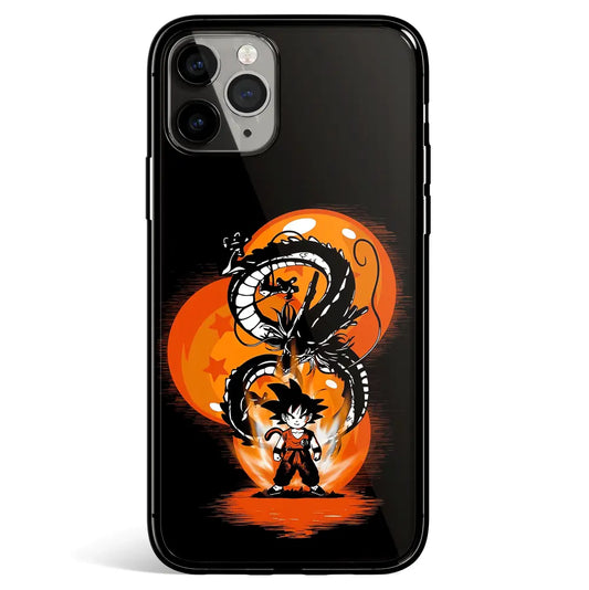 Dragon Ball Goku and Shenron Sihouette Tempered Glass Soft Silicone iPhone Case-Phone Case-Monkey Ninja-iPhone 17-Glass Case-Monkey Ninja