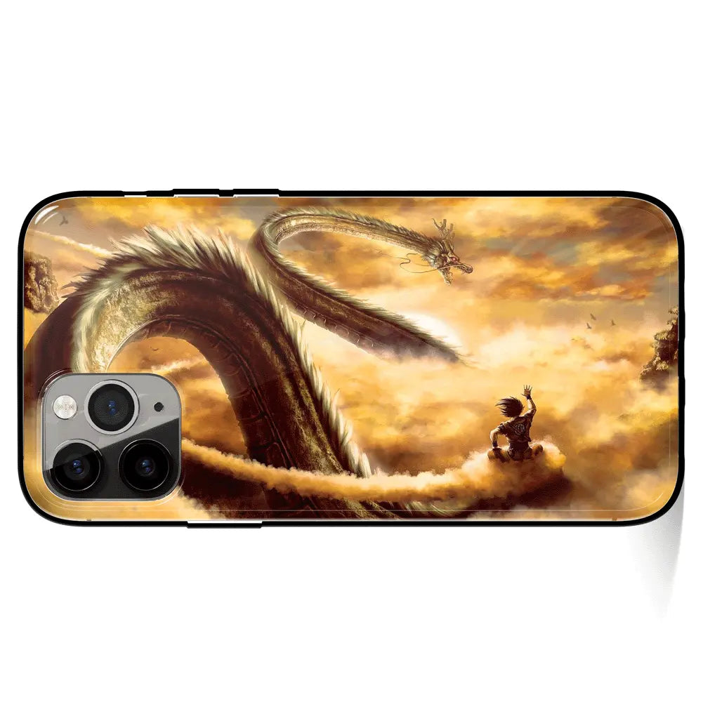 Dragon Ball Goku and Shenron Tempered Glass Soft Silicone iPhone Case-Phone Case-Monkey Ninja-iPhone 17-Glass Case-Monkey Ninja