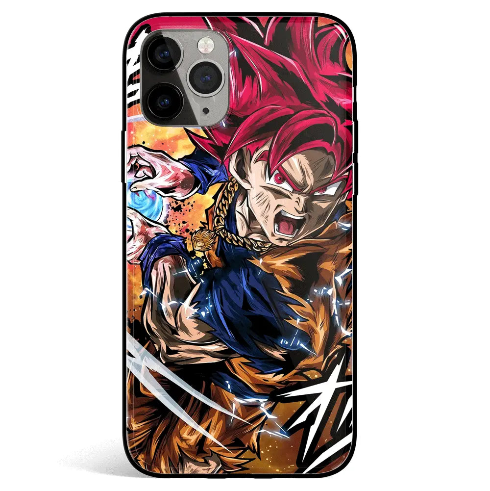 Dragon Ball Red Hair Goku Tempered Glass Soft Silicone iPhone Case-Phone Case-Monkey Ninja-iPhone 17-Glass Case-Monkey Ninja