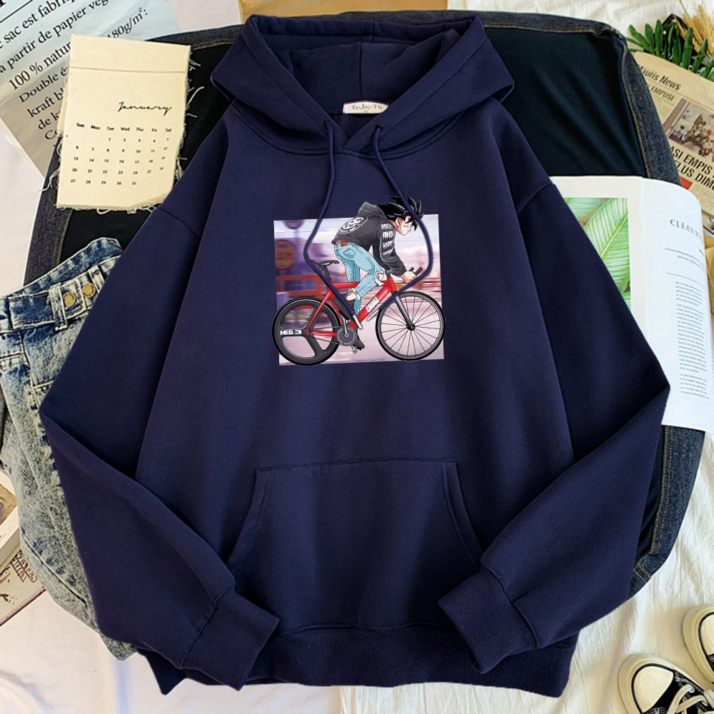 Dragon Ball Goku on Bike Hoodie-Clothing-Monkey Ninja-Dark Blue-S-Monkey Ninja