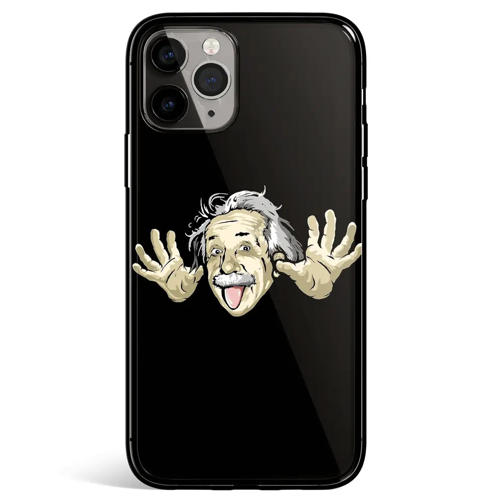 Einstein Cute iPhone Tempered Glass Soft Silicone Phone Case-Feature Print Phone Case-Monkey Ninja-iPhone 17-Glass Case-Monkey Ninja