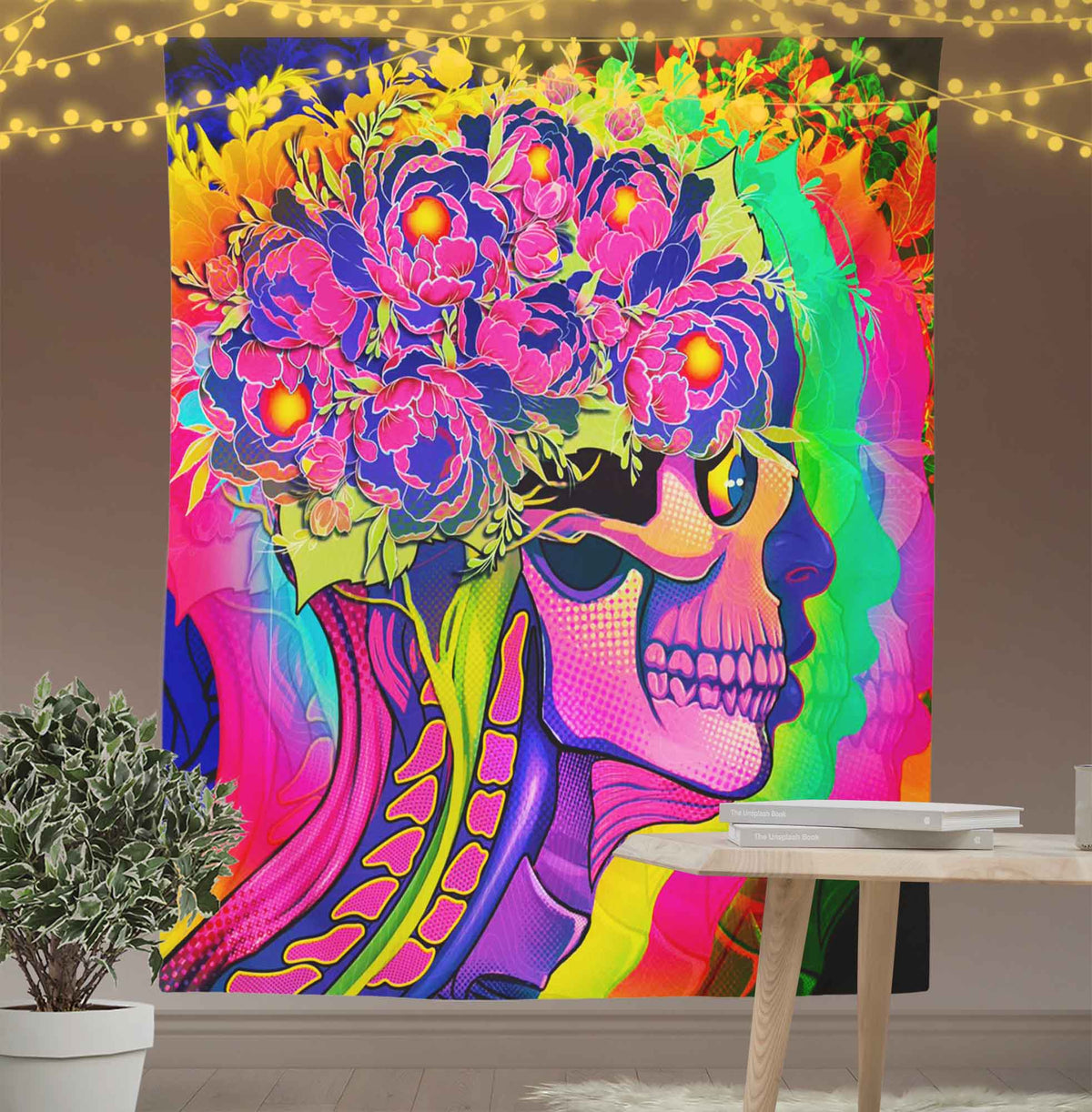 Floral Skeleton Tapestry-Taspetry-Wallarts Lab-100cm * 150cm-Monkey Ninja