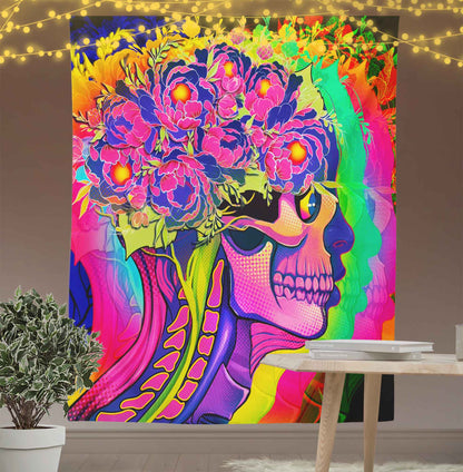 Floral Skeleton Tapestry-Taspetry-Wallarts Lab-100cm * 150cm-Monkey Ninja