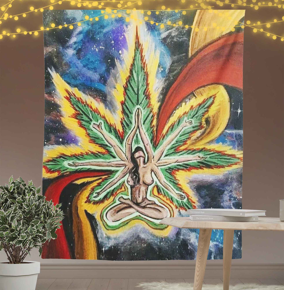Hemp Leaf Prayer Wall Art Tapestry-Taspetry-Wallarts Lab-100cm * 150cm-Monkey Ninja