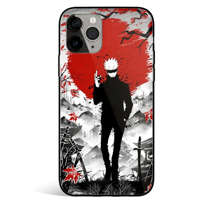 Jujutsu Kaisen Gojo Japanese Ink Painting Tempered Glass Soft Silicone iPhone Case-Phone Case-Monkey Ninja-iPhone 17-Glass Case-Monkey Ninja