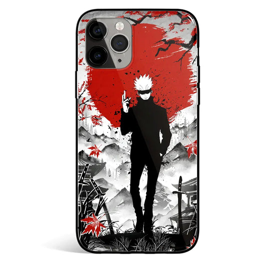 Jujutsu Kaisen Gojo Japanese Ink Painting Tempered Glass Soft Silicone iPhone Case-Phone Case-Monkey Ninja-iPhone 17-Glass Case-Monkey Ninja