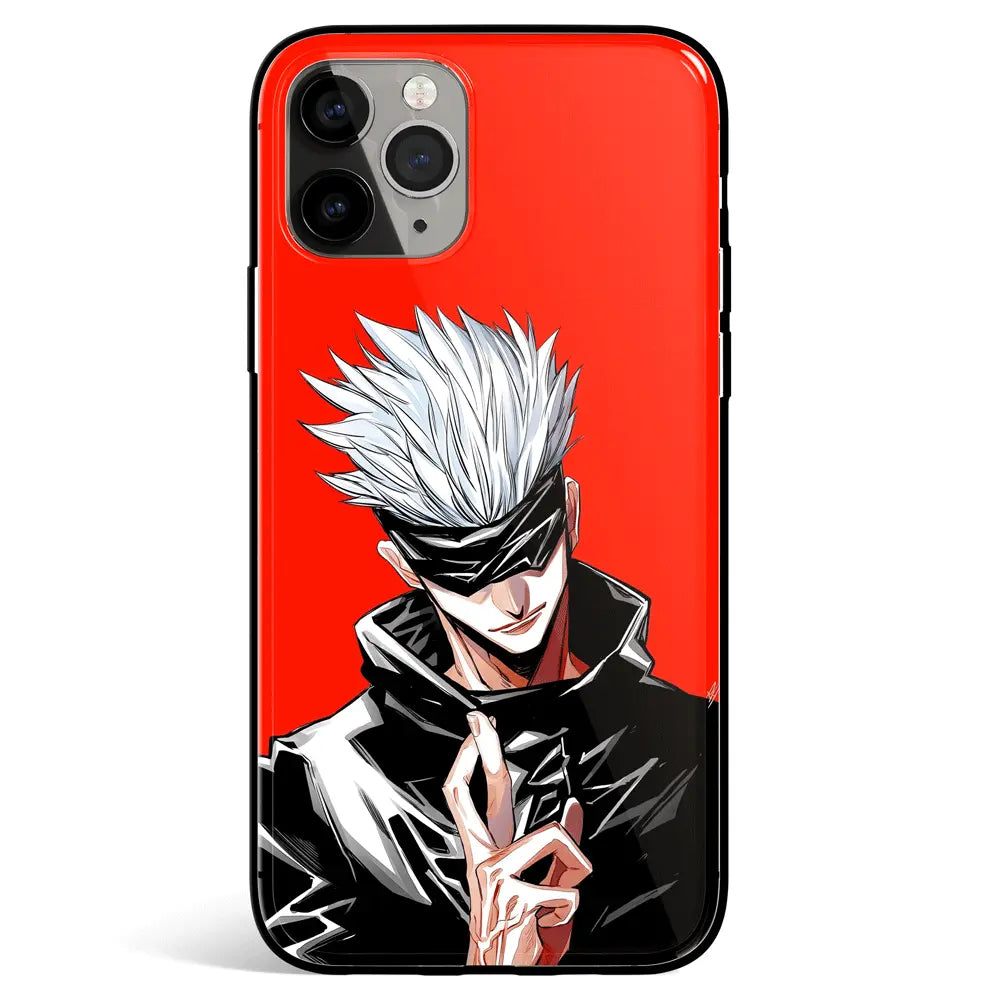Jujutsu Kaisen Gojo Red Background Tempered Glass Soft Silicone iPhone Case-Phone Case-Monkey Ninja-iPhone 17-Glass Case-Monkey Ninja