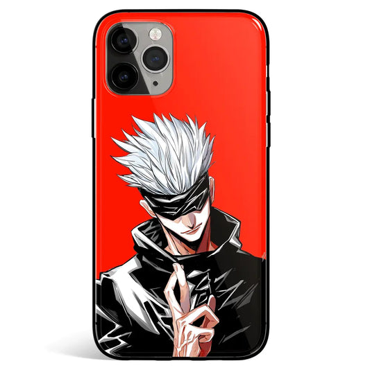 Jujutsu Kaisen Gojo Red Background Tempered Glass Soft Silicone iPhone Case-Phone Case-Monkey Ninja-iPhone 17-Glass Case-Monkey Ninja