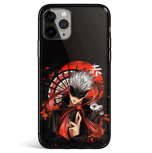 Jujutsu Kaisen Gojo Red Tempered Glass Soft Silicone iPhone Case-Phone Case-Monkey Ninja-iPhone 17-Glass Case-Monkey Ninja