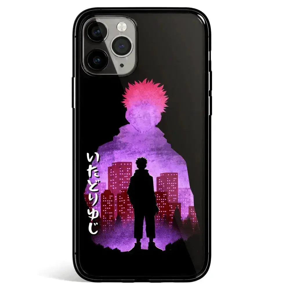 Jujutsu Kaisen Itadori Yuji Purple Silhouette Tempered Glass Soft Silicone iPhone Case-Phone Case-Monkey Ninja-iPhone 17-Glass Case-Monkey Ninja