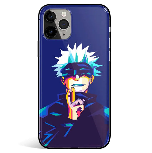 Jujutsu Kaisen Satoru Gojo Pop Art Blue Tempered Glass Soft Silicone iPhone Case-Phone Case-Monkey Ninja-iPhone 17-Glass Case-Monkey Ninja