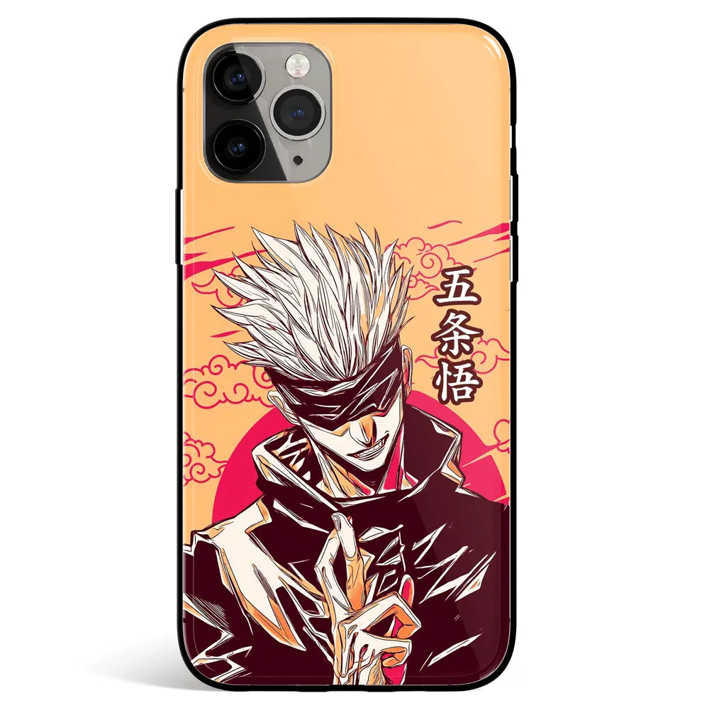 Jujutsu Kaisen Satoru Gojo Pop Art Orange Tempered Glass Soft Silicone iPhone Case-Phone Case-Monkey Ninja-iPhone 17-Glass Case-Monkey Ninja