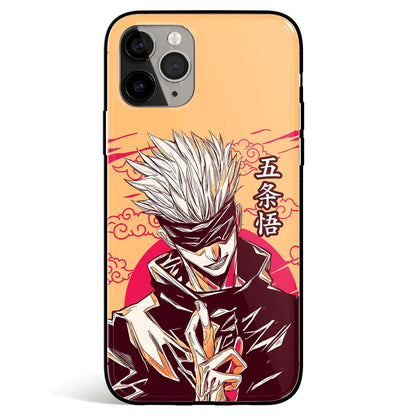 Jujutsu Kaisen Satoru Gojo Pop Art Orange Tempered Glass Soft Silicone iPhone Case-Phone Case-Monkey Ninja-iPhone 17-Glass Case-Monkey Ninja