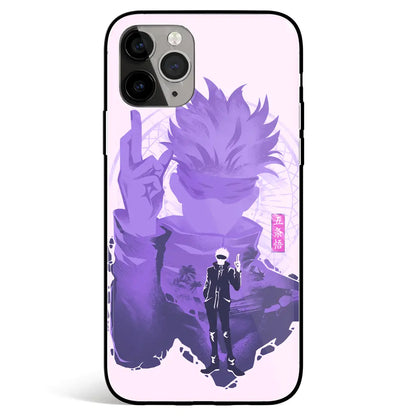 Jujutsu Kaisen Satoru Gojo Purple Silhouette Tempered Glass Soft Silicone iPhone Case-Phone Case-Monkey Ninja-iPhone 17-Glass Case-Monkey Ninja