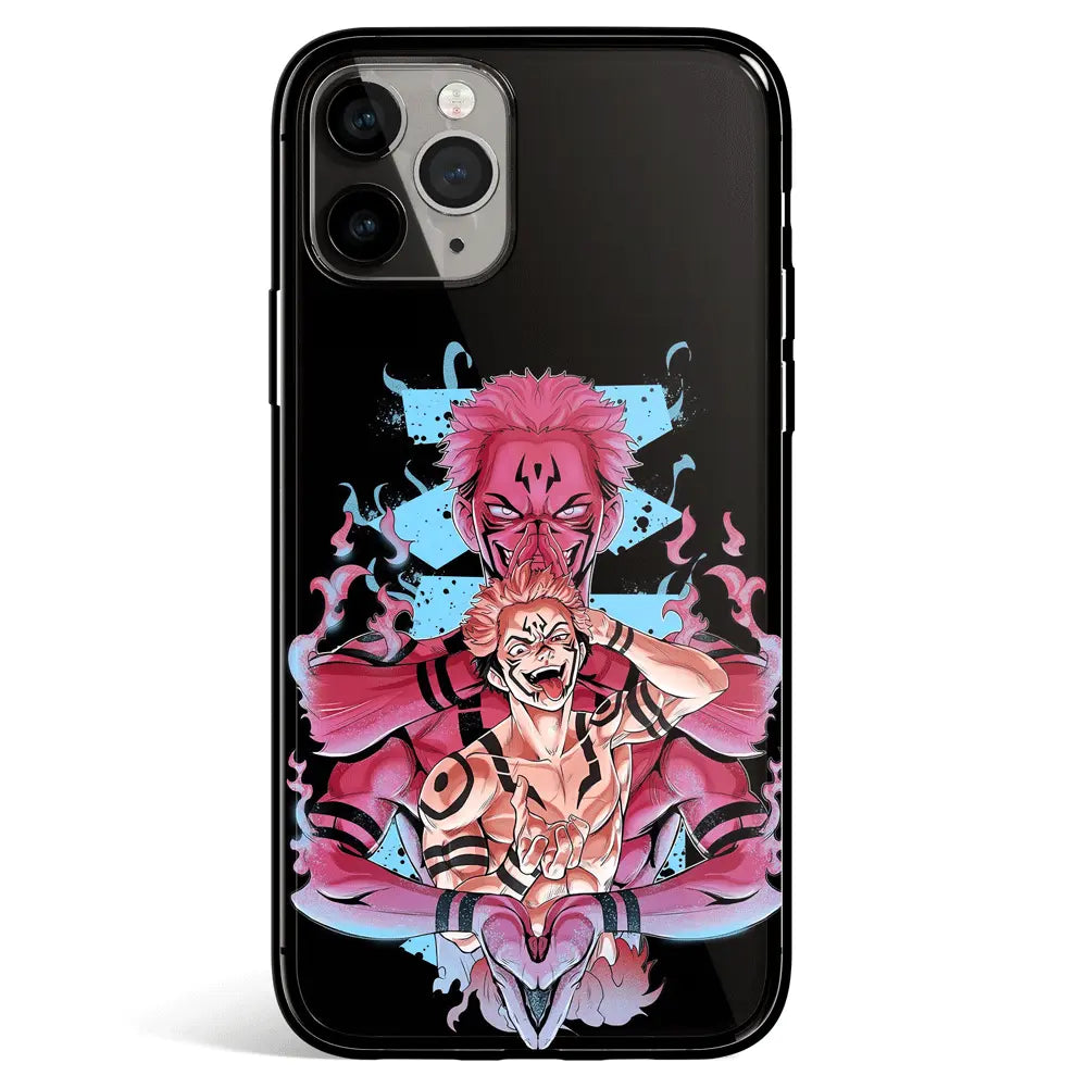 Jujutsu Kaisen Sukuna Fanart Tempered Glass Soft Silicone iPhone Case-Phone Case-Monkey Ninja-iPhone 17-Glass Case-Monkey Ninja
