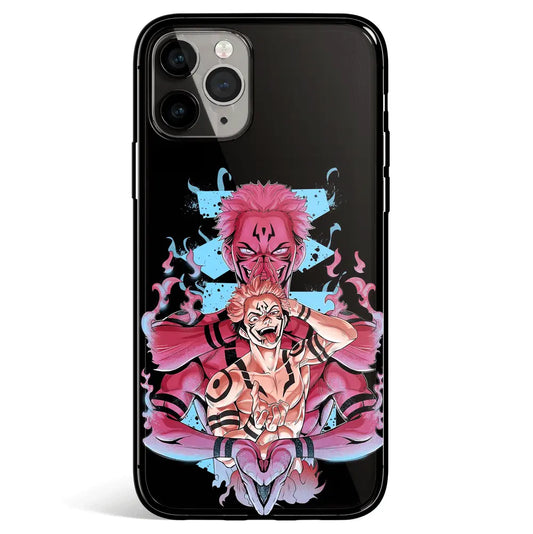 Jujutsu Kaisen Sukuna Fanart Tempered Glass Soft Silicone iPhone Case-Phone Case-Monkey Ninja-iPhone 17-Glass Case-Monkey Ninja