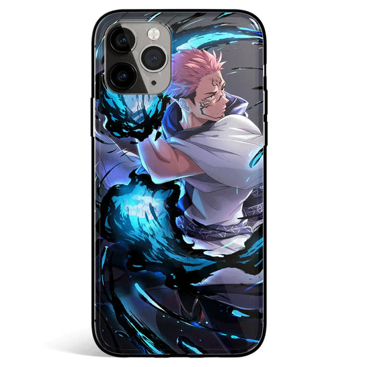 Jujutsu Kaisen Sukuna Fire Ability Tempered Glass Soft Silicone iPhone Case-Phone Case-Monkey Ninja-iPhone 17-Glass Case-Monkey Ninja