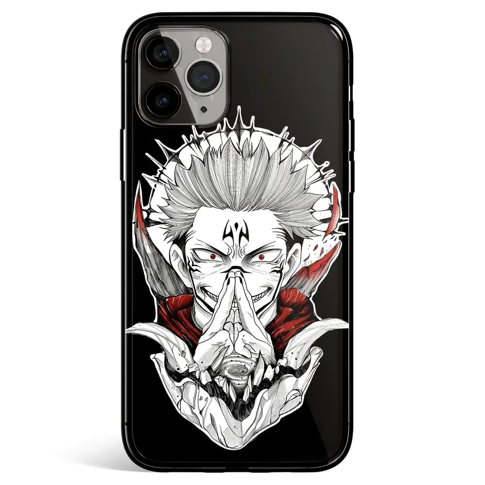 Jujutsu Kaisen Sukuna Malevolent Shrine One Tempered Glass Soft Silicone iPhone Case-Phone Case-Monkey Ninja-iPhone 17-Glass Case-Monkey Ninja