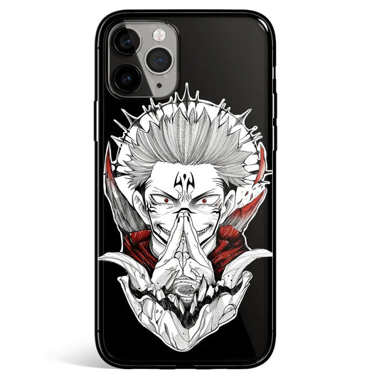 Jujutsu Kaisen Sukuna Malevolent Shrine One Tempered Glass Soft Silicone iPhone Case-Phone Case-Monkey Ninja-iPhone 17-Glass Case-Monkey Ninja