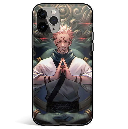 Jujutsu Kaisen Sukuna Malevolent Shrine Two Tempered Glass Soft Silicone iPhone Case-Phone Case-Monkey Ninja-iPhone 17-Glass Case-Monkey Ninja