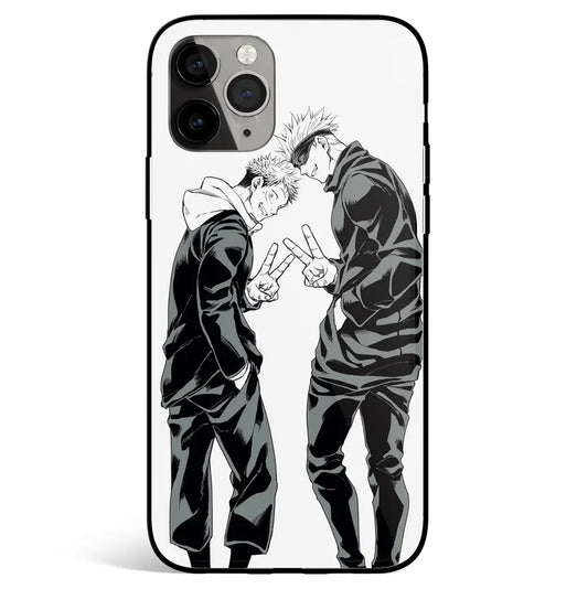 Jujutsu Kaisen Yuji Itadori and Satoru Gojo Tempered Glass Soft Silicone iPhone Case-Phone Case-Monkey Ninja-iPhone 17-Glass Case-Monkey Ninja