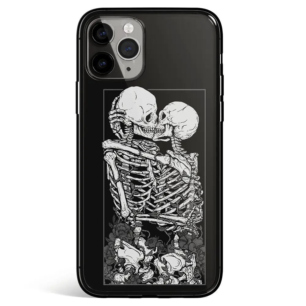 Love to Death Skeleton iPhone Tempered Glass Soft Silicone Phone Case-Feature Print Phone Case-Monkey Ninja-iPhone 17-Glass Case-Monkey Ninja