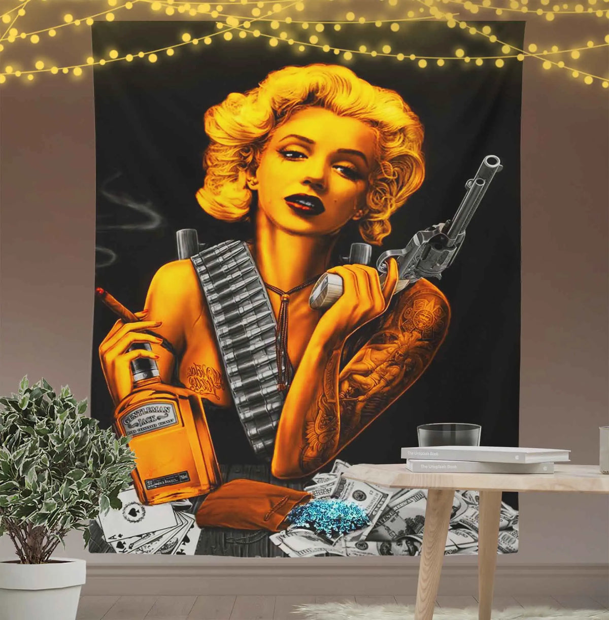 Marilyn Monroe With Gun Wall Art Tapestry-Taspetry-Wallarts Lab-100cm * 150cm-Monkey Ninja
