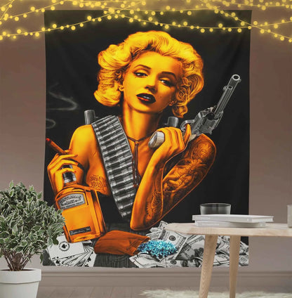 Marilyn Monroe With Gun Wall Art Tapestry-Taspetry-Wallarts Lab-100cm * 150cm-Monkey Ninja