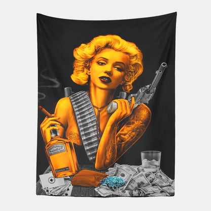 Marilyn Monroe With Gun Wall Art Tapestry-Taspetry-Wallarts Lab-100cm * 150cm-Monkey Ninja